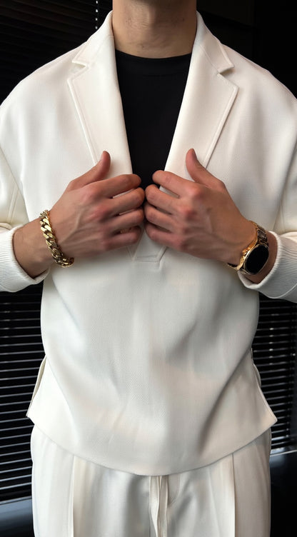 Polished Style, Effortless Comfort — V-Neck Knit Blazer Set