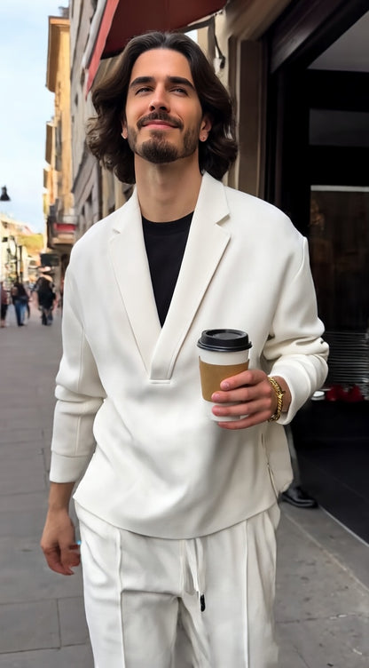 Polished Style, Effortless Comfort — V-Neck Knit Blazer Set