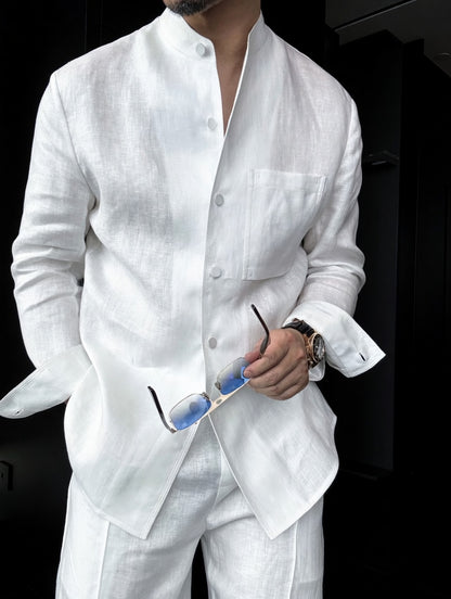 Premium Linen Mandarin Collar 2-Piece Suit | Old Money Style Breathable Set for Men