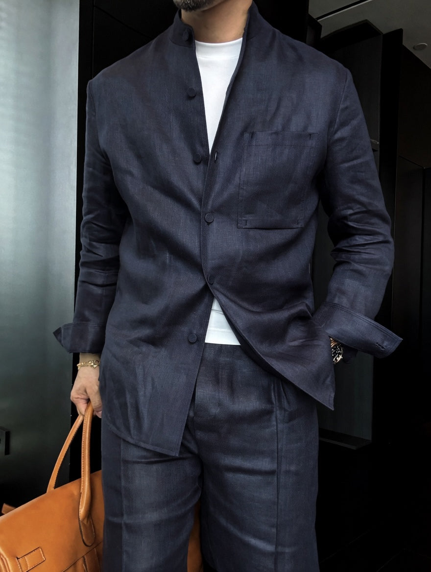 Premium Linen Mandarin Collar 2-Piece Suit | Old Money Style Breathable Set for Men